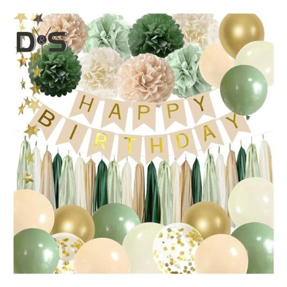 Birthday Party Decorations Happy Birthday Banner Balloons Paper Pom Pom Tassel Garland Set For Women Grils Kids Birthday Party Supplies