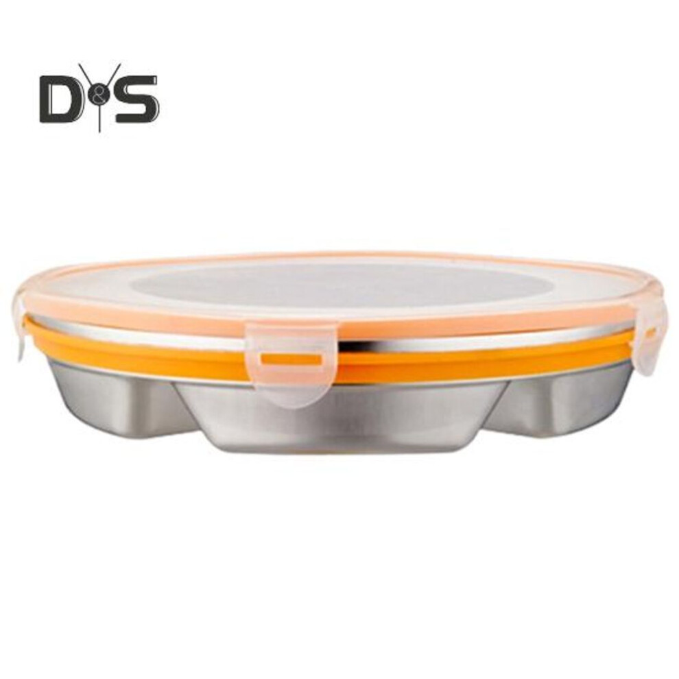 Round Lunch Box With Clear Airtight Lid 6 Compartments Food Grade Stainless Steel Dishwasher Freezer Safe School Dining Hall Dinner Plate Food