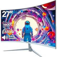 Gawfolk Curved Monitor 27 Inch 100Hz, PC Gaming Monitor with Speakers, (White)