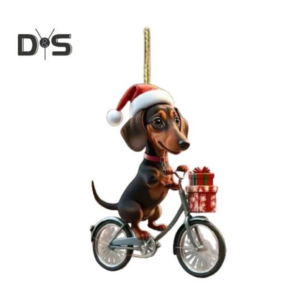 Dachshund Christmas Pendant Acrylic Dog Ornament for Christmas Tree Cute Biker Dachshund Design Festive Home Decorations Gift for Dog Lovers