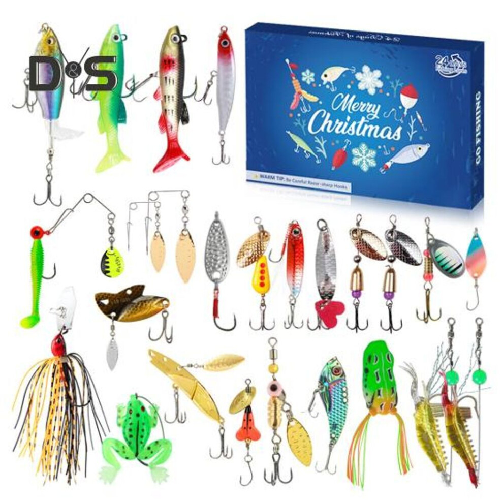 2024 Fishing Advent Calendar For Men 24 Days Countdown To Christmas Fishing Lure Gift Set With Topwater Spoons Minnow Popper Crankbait Vib Freshwater