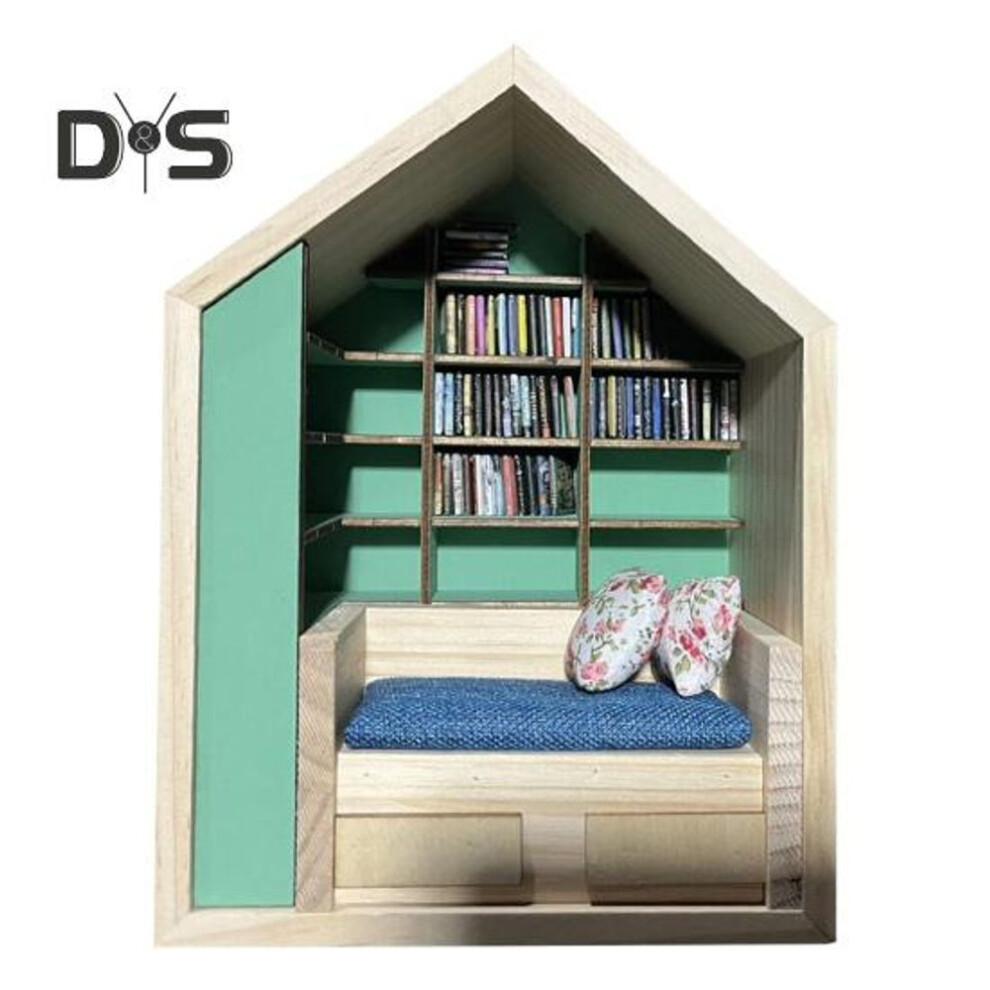 Anxiety Bookroom with Mini Book Cushion Shake Away Anxiety Miniature Bookshelf Book Nook Wooden Bookhouse Decoration Ornament Book Lover Gift