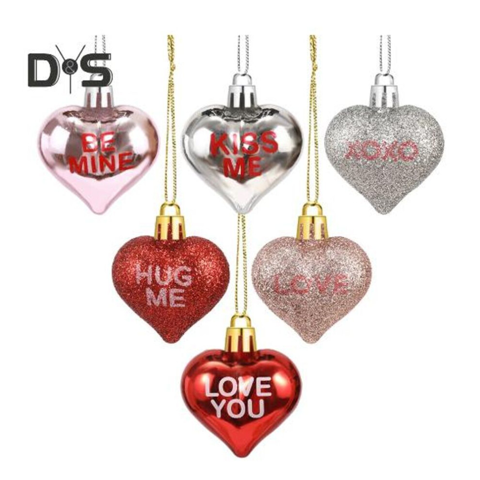 24 Pcs Valentine's Day Heart Ornaments Multi Finish Hanging Baubles Heart-Shaped Decorations for Branch Ceiling Wedding Anniversary Party