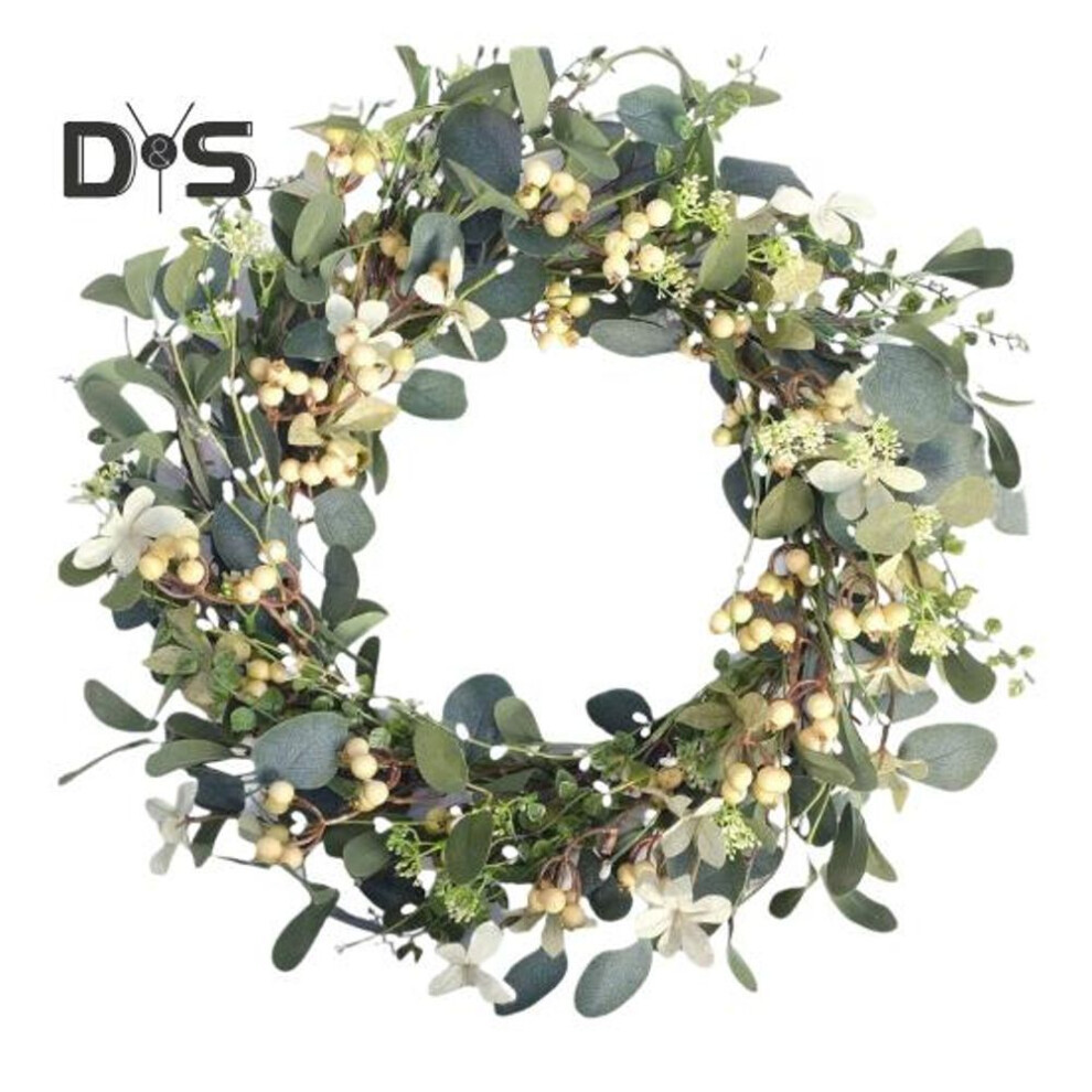 19.7 Inch Faux Eucalyptus Wreath Artificial Greenery Wreath with Berries Front Door Eucalyptus Foliage Wreath for Indoor Outdoor Holiday Decor