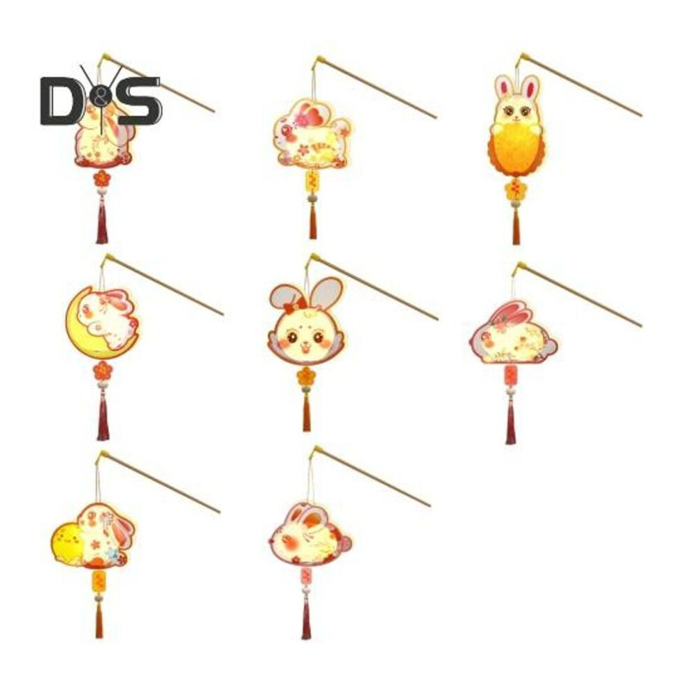 Chinese Style Rabbit Lantern DIY Paper Lantern Handmade Rabbit Mooncake Lantern with LED Lights for Mid-autumn Festival