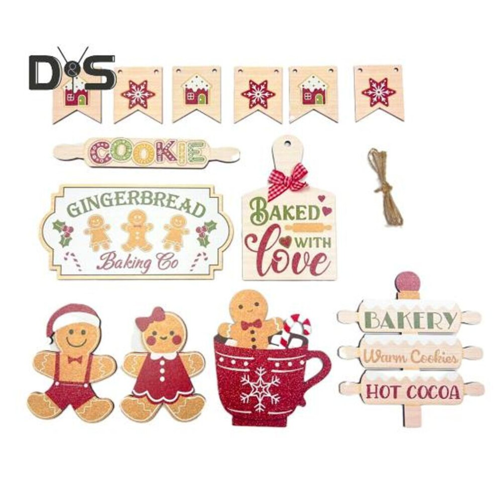 13pcs Christmas Tier Tray Decoration Christmas Signs Wooden Farmhouse Tiered Tray Decor Mini Xmas Home House Party Festive Atmosphere Prop