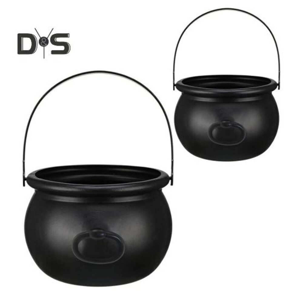 2Pcs Halloween Candy Bucket Large Witch Cauldron Black Plastic Kettle Halloween Pot Snack Container for Party Favors Cosplay Events