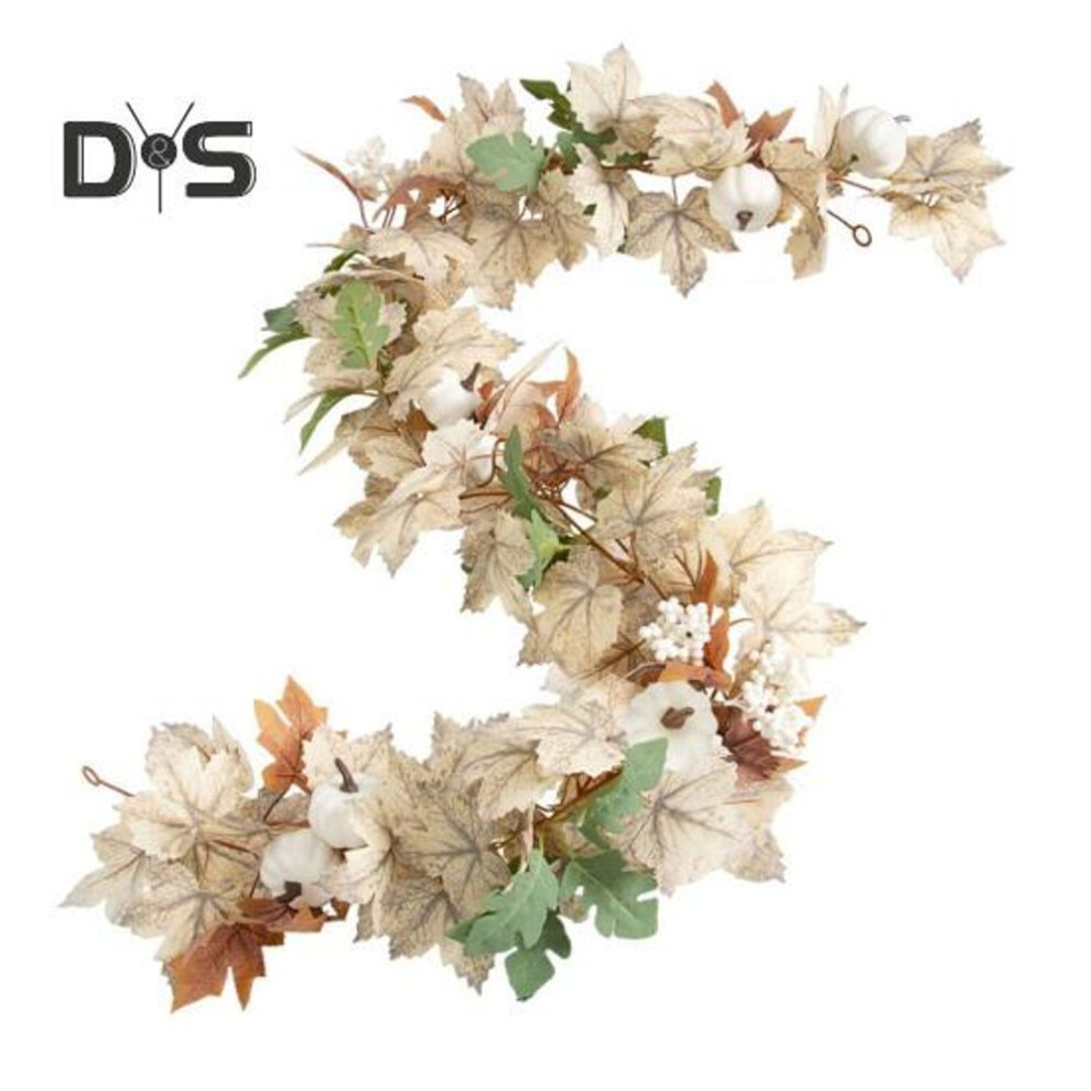 Fall Garland Artificial Maple Leaf White Pumpkin Garland With Berries Fall Thanksgiving Garland For Front Door Mantel