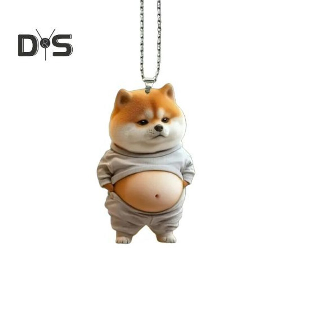 Fat Puppy Keychain 2D Flat Acrylic Cartoon Dog Ornament Car Mirror Backpacks Hanging Pendant for Home Decor