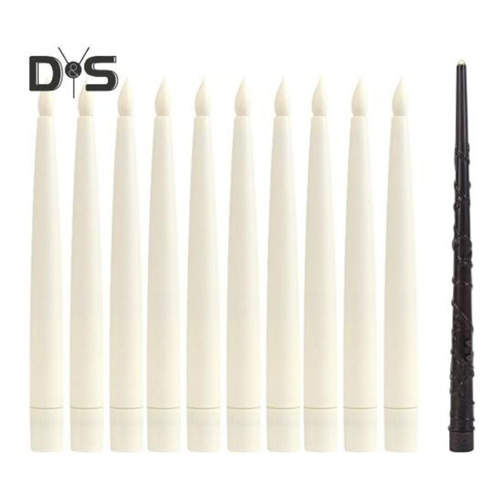 10 Pcs Floating Candles With Wand Remote Magic Hanging Flameless Candle Led Flickering Taper Candle Lights For Halloween Party Decoration