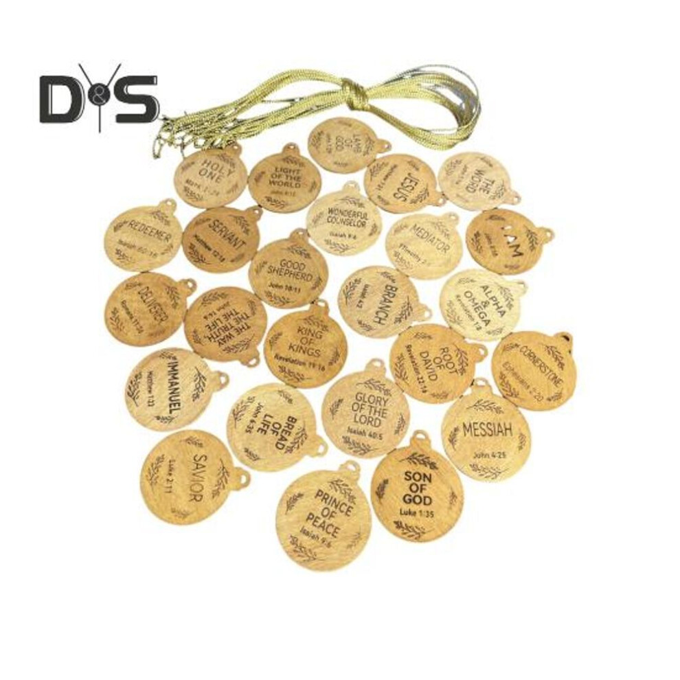 25pcs Names Of Jesus Ornaments Wooden Christmas Tree Decoration Name Of Jesus Advent Hanging Sign For Tree Window Door Car Church Decor