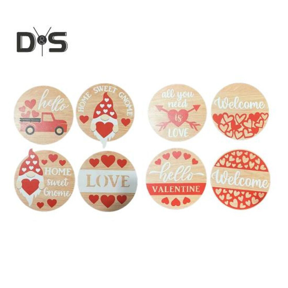 8 Pcs Valentine's Day Coasters Wooden Mugs Cups Drink Coasters 4 Inch Round Coasters with Hearts Dwarfs Prints for Tabletop Protection Coffee Bar