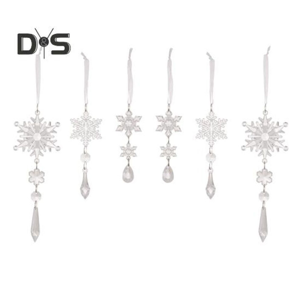 6 Pcs Simulated Snowflake Pendants Clear Acrylic Snowflake Ornaments Easy to Hang Faux Snowflake Decorations for Winter Wonderland Party Christmas