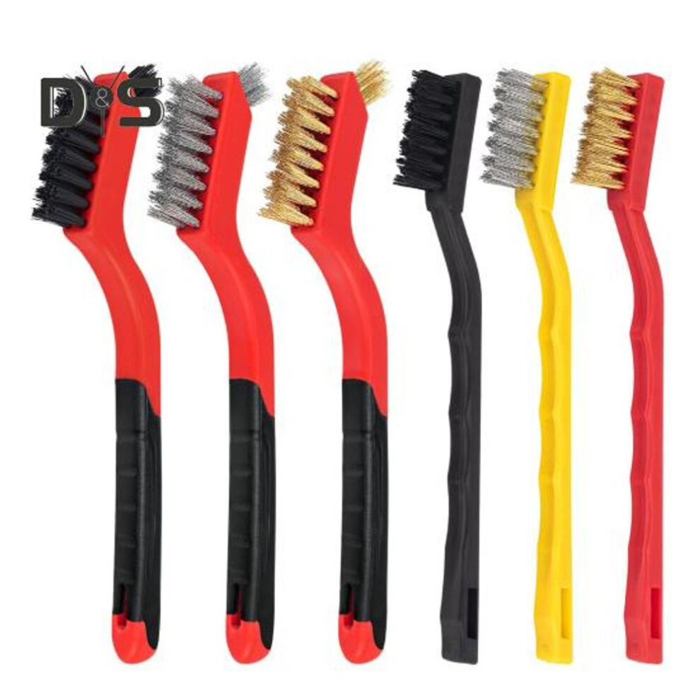6pcs/set Narrow Space Wire Brush Set Ergonomic Long Handle Bristle Cleaning Brush Kitchen Bathroom Garage Tool