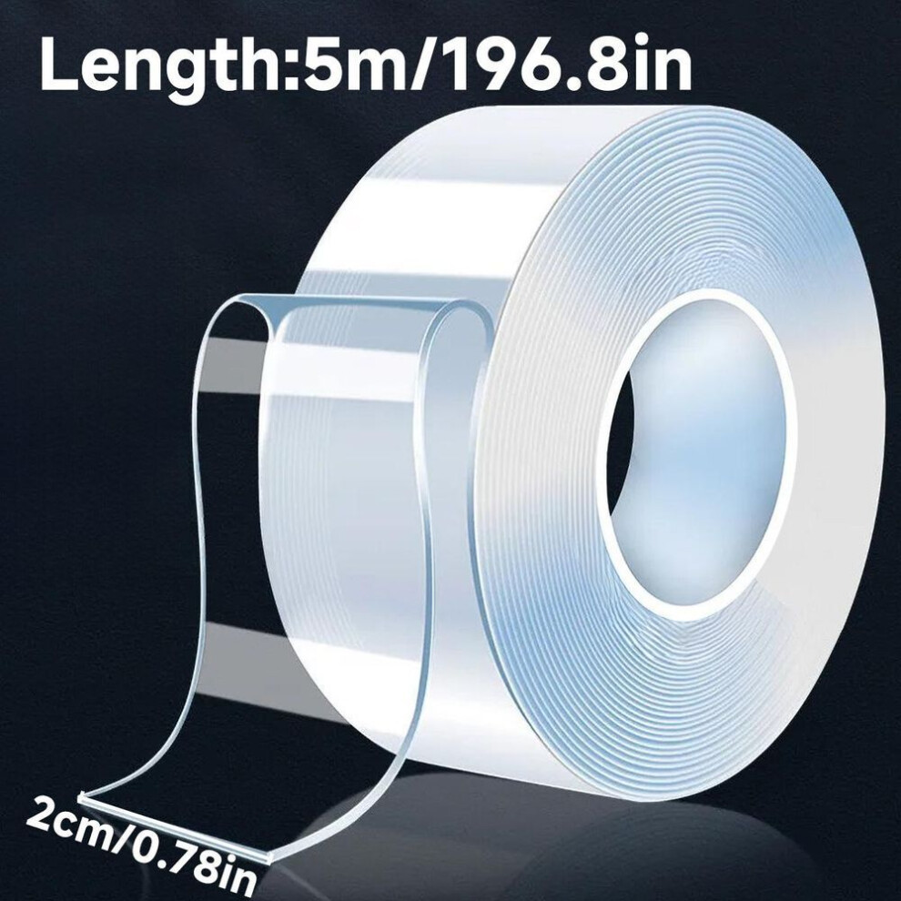 2 Rolls 16.4ft Reusable Super Strong Double-sided Clear Nano Tape, Heavy-duty Adhesion, Washable Strips For Long-lasting Hold In Home