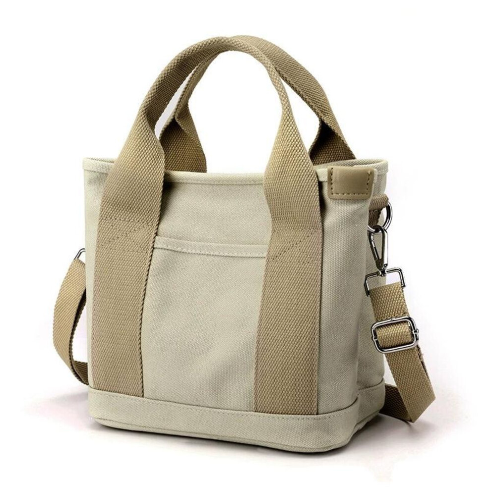 (khaki) Women Small Bag with Zipper Fashion Lady Single Shoulder Portable Thickened Canvas Mobile Phone Bucket Tote Bag