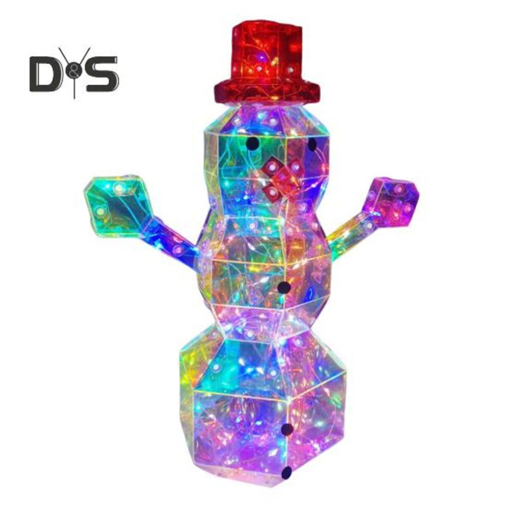 Christmas Prismatic Iridescent Snowman Ornaments Led Light Up Snowman Figurine Usb Powered Table Decor For Holiday Decoration