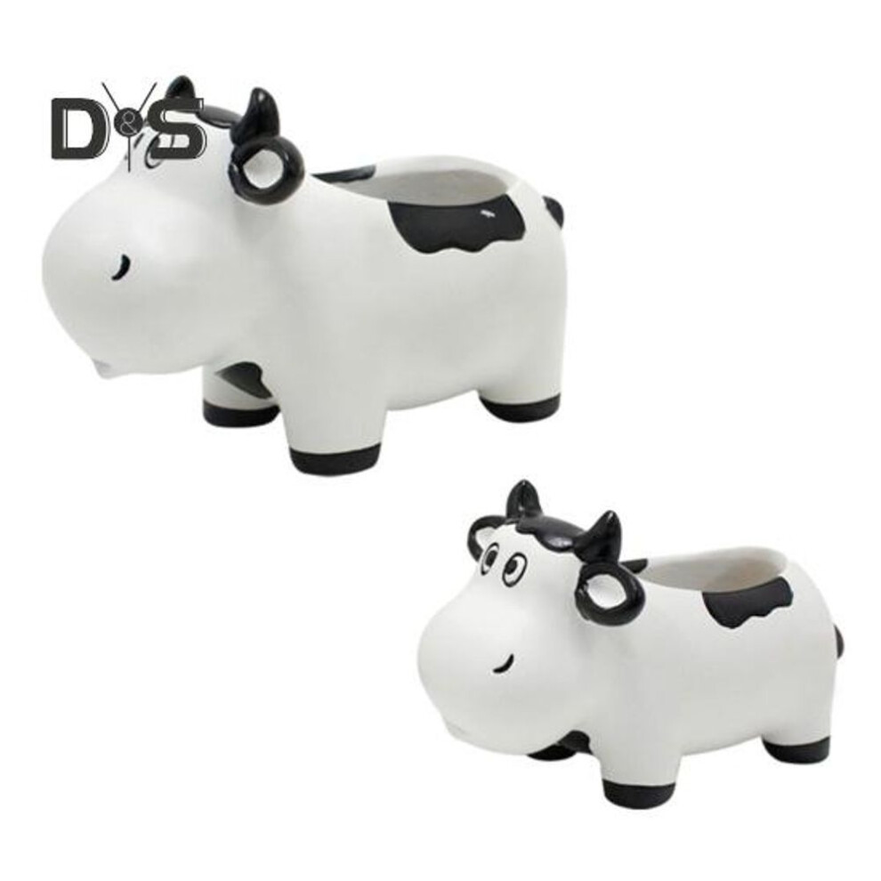 2 Pcs Cow Shaped Resin Planter Animal Succulent Pot Desktop Decoration Cartoon Cow Flower Pot For Mini Plants Flower Cactus