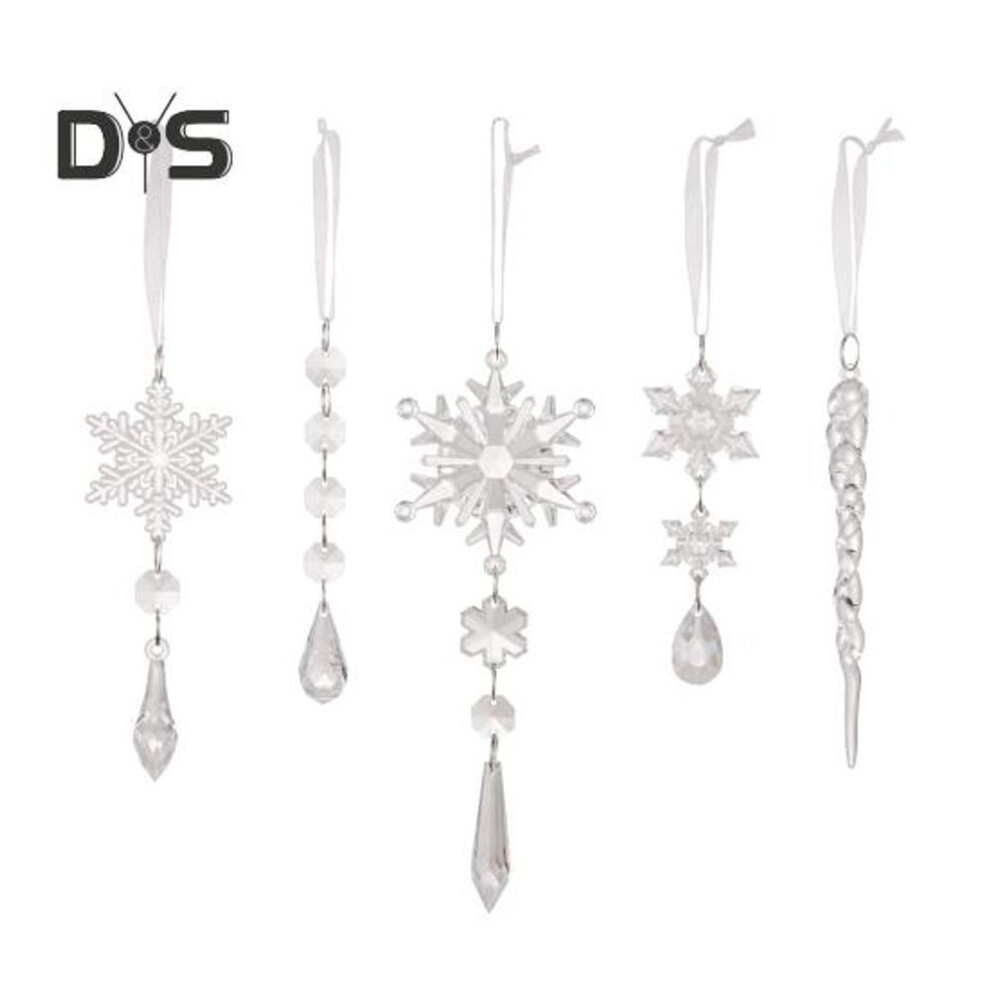 5 Pcs Christmas Tree Pendant Transparent Acrylic Snowflake Icicle Decorations Easy to Install Crystal-like Hanging Ornaments for Christmas Trees