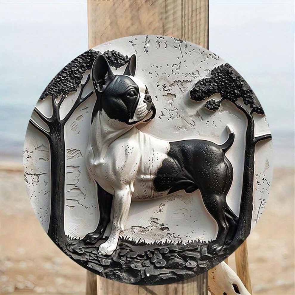 Round Wooden Sign Faux Wooden Carved Painted Circular, Perfect for Dormitory Decoration, Valentines Day Gift, Hippie Themed, Boston Terrier Lovers