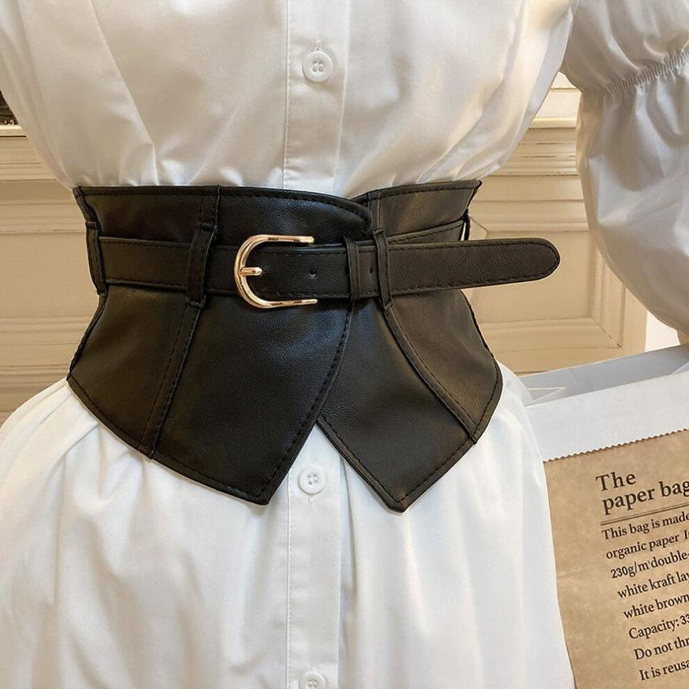 Classic Pin Buckle Wide Belts Black Elastic PU Waistband Trendy Corset Belt Classic Dress Coat Girdle For Women Girls