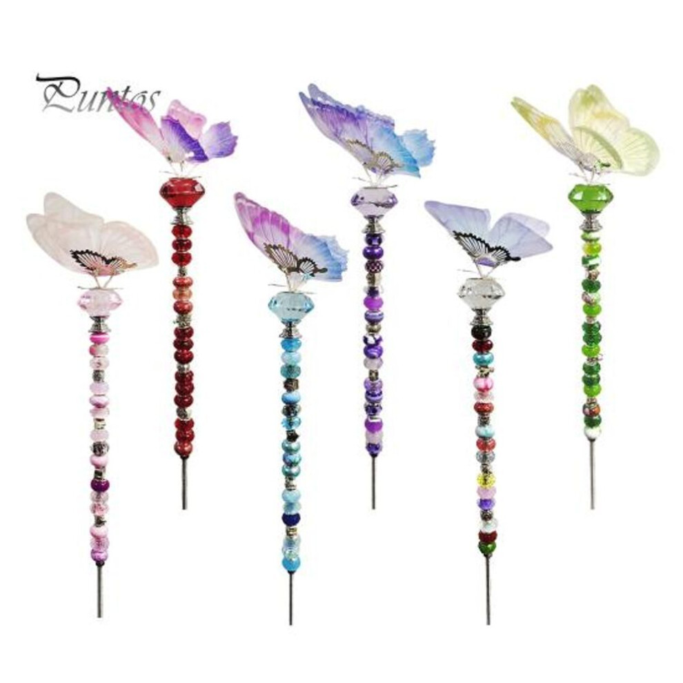 6 Pcs DIY Beaded Garden Stakes Fairy Wand Beaded Garden Stakes Making Kit Butterfly Beaded Fairy Wand Fairy Garden Accessories Crafting Gift for Kids