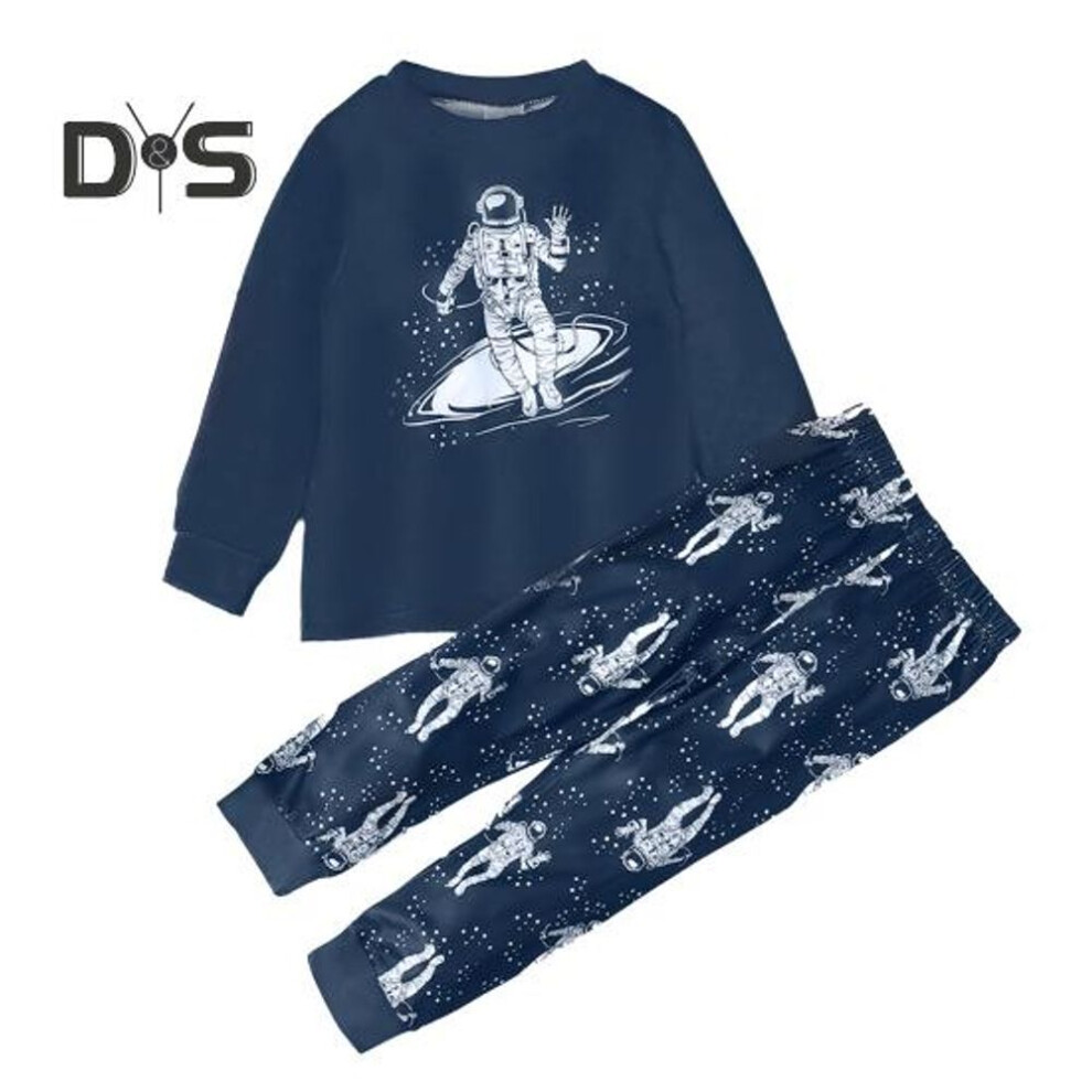 Cute Character Pajamas Set 2 Piece Loungewear Outfits Astronaut Truck Pattern Long Sleeve Tops Pants Kids Fall Winter Clothing Sets For Boys Girls