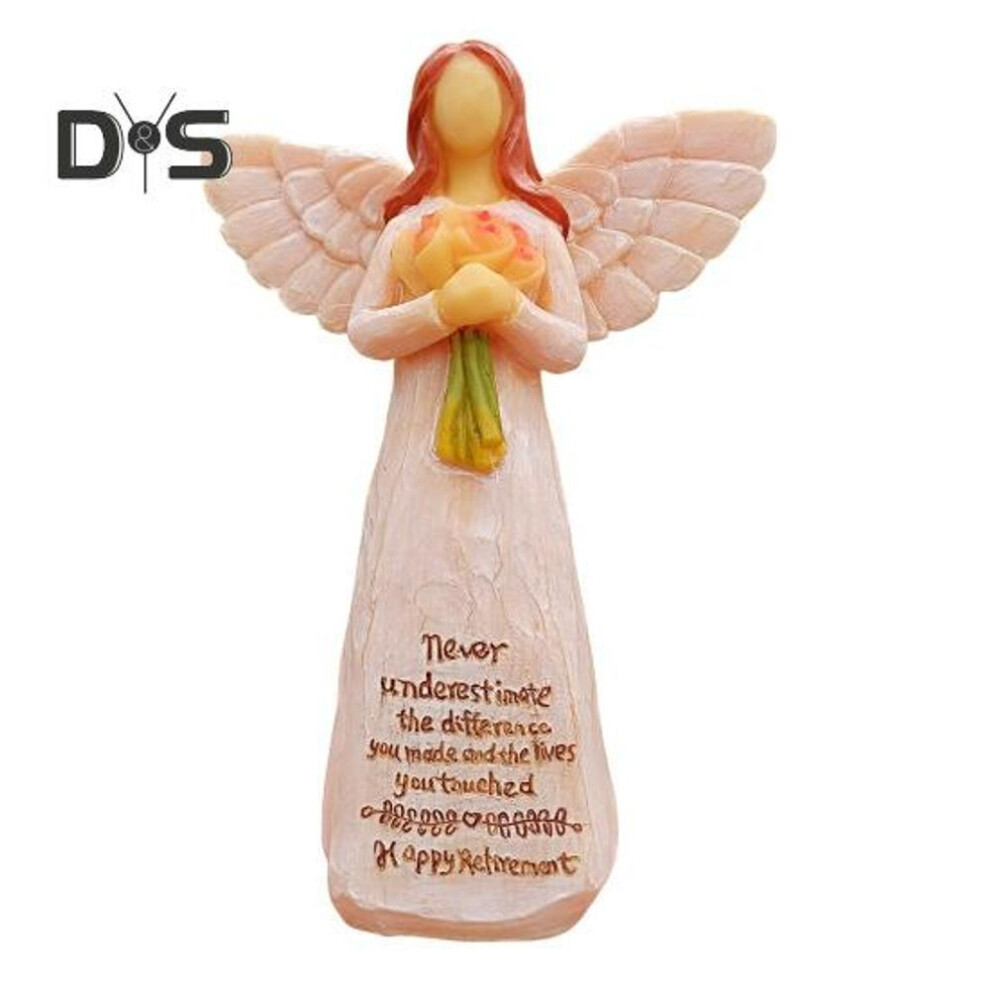 Happy Retirement Angel Figurine Holding Flower Female Angel Resin Statue Sculpture Decoration Ornament Colleague Friends Retirement Gift