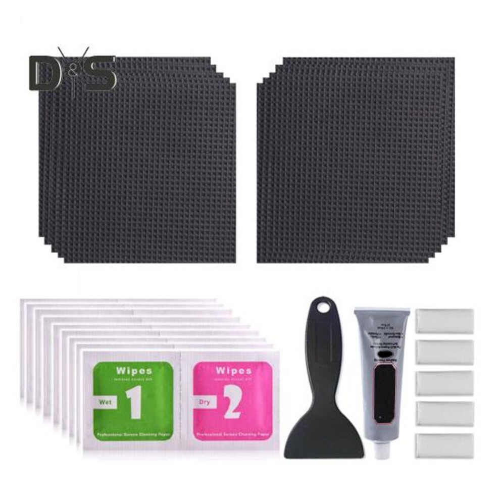 1 Set Trampoline Repair Kit with Square Patch Scraper Glue Wiper Gloves Waterproof Self-Adhesive Trampoline Tear Hole Covering Patch
