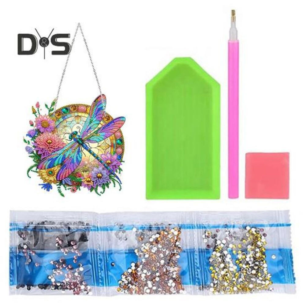 Dragonfly Pendant Special Shapes Faux Diamond Painting Kit Flower Dragonfly Patterned Hanging Ornament Diy Rhinestone Art Set For Home Decor
