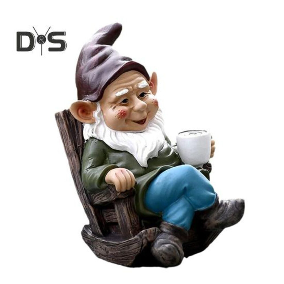 Rocking Chair Gnome Figurine Resin Holding Coffee Dwarf Elf Statue Sculpture Indoor Outdoor Garden Patio Yard Lawn Decoration Ornament