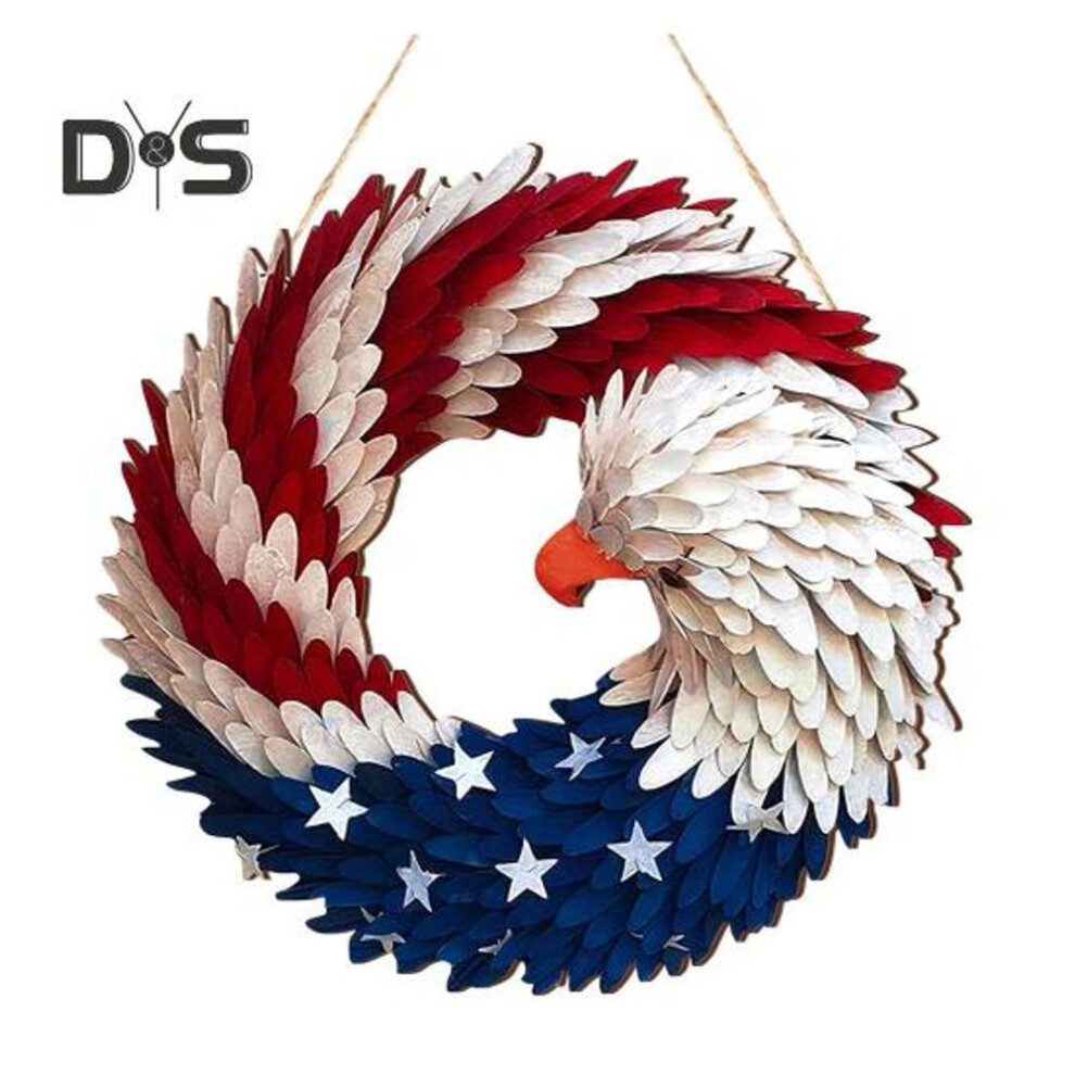 Patriotic Eagle Wreath 4th of July Wooden Decoration Indoor Outdoor Front Door Wall Hanging Independence Day Memorial Day Door Sign Pendant
