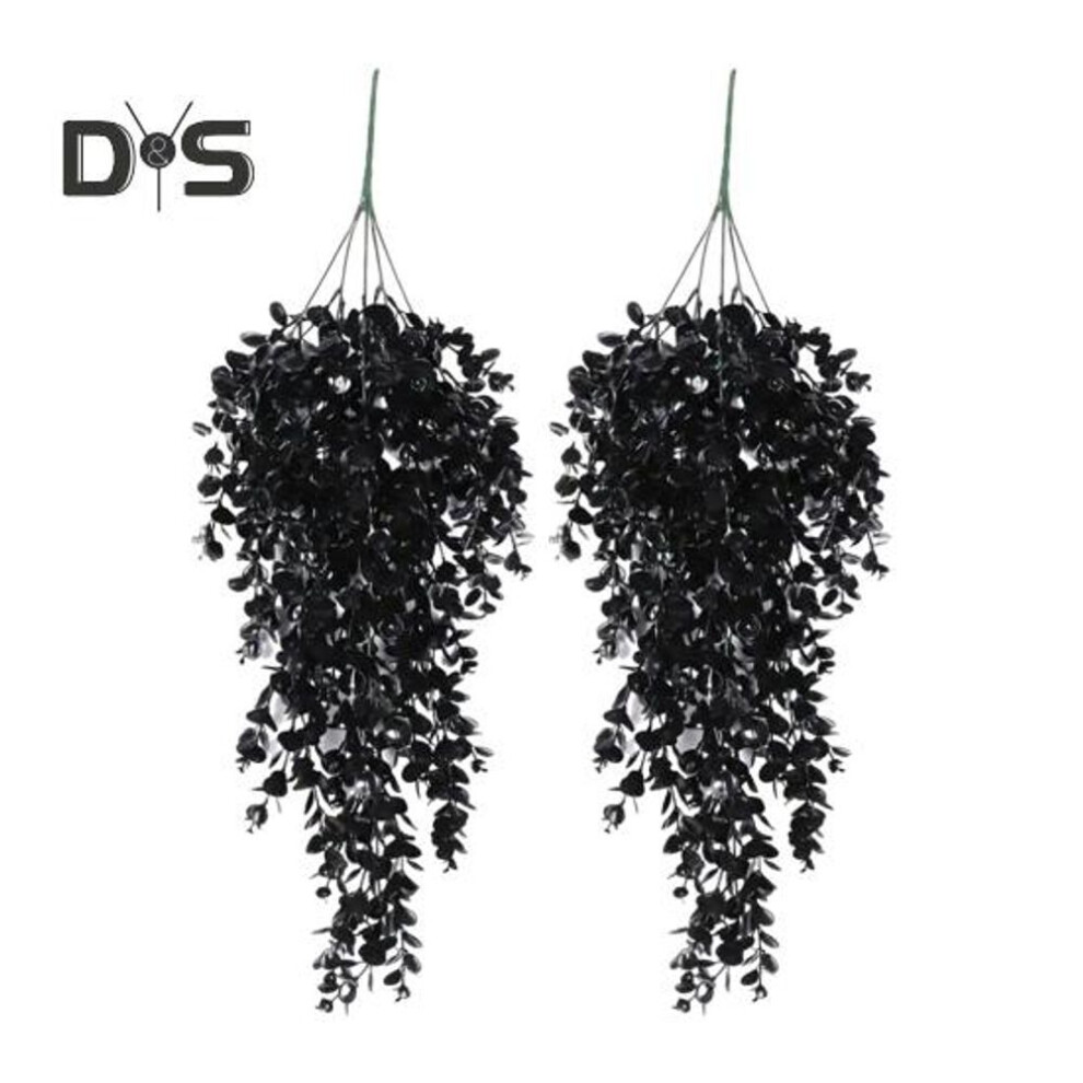 2pcs Halloween Hanging Artificial Eucalyptus Spooky Faux Black Leaves Branch Indoor Outdoor Wall Hanging Fake Plastic Plants Black Greenery