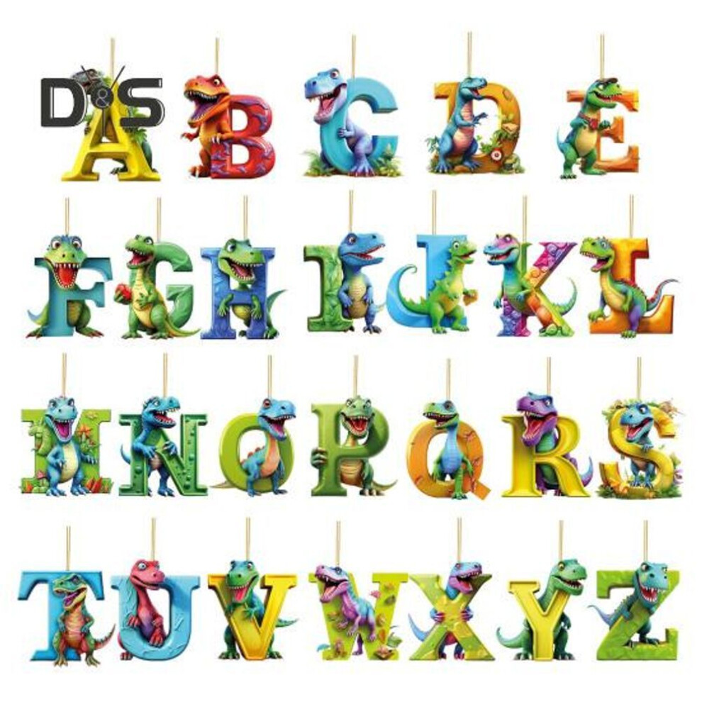 26 Pcs Dinosaur Christmas Ornaments Acrylic Cartoon Dino Letter Pendant Xmas Tree Decorations Hanging Ornaments for Home Decor