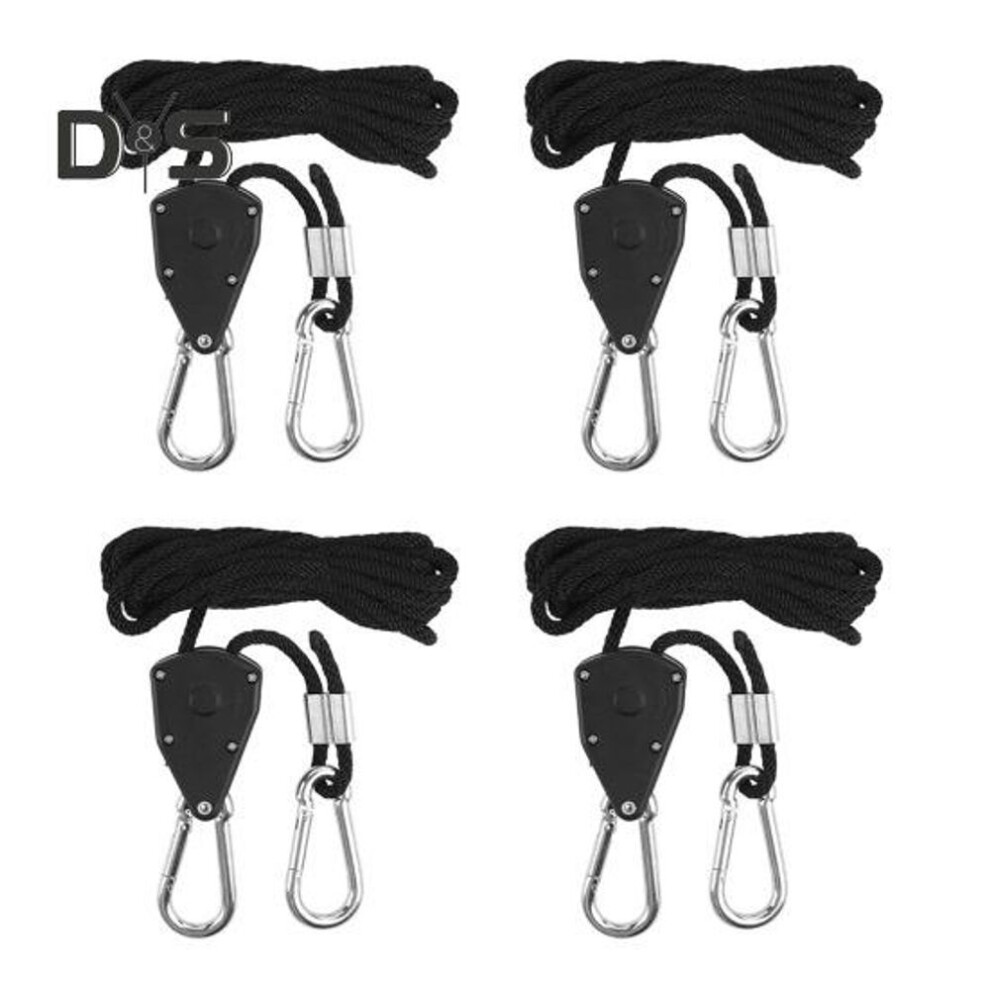 4 Pcs Ratchet Hangers Locking 2m Long Rope Hanger Pulley Ratchet Hook with Adjustable Rope for Plant Fan Light Tent