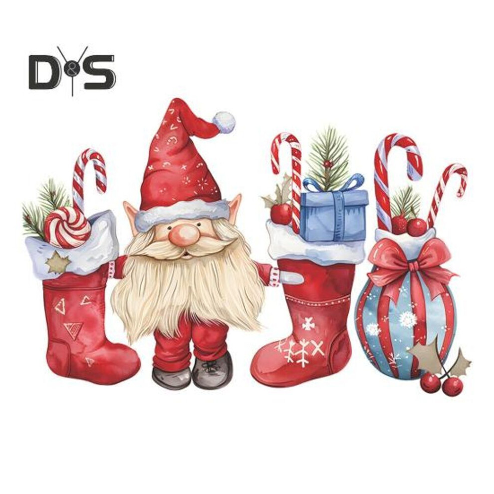 1 Sheet Christmas Wall Sticker Gnome Elf Stocking Candy Cane Gift Bag Waterproof PVC Self-adhesive Living Room Bedroom Holiday Wall Art Decoration