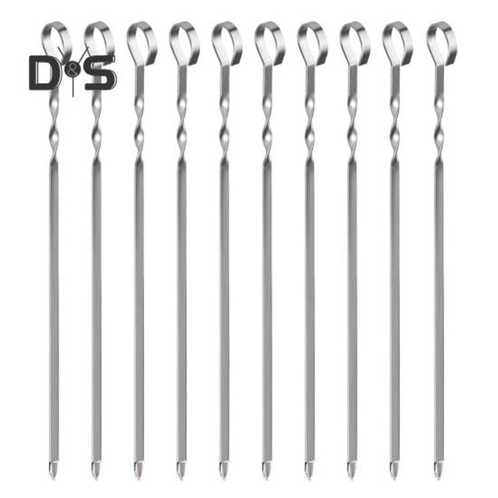 10Pcs Barbecue Skewers for Grilling Flat Stainless Steel Kebab Sticks Reusable BBQ Grill Sticks for Meat Chicken Vegetable Rust-Proof Heat-Resistant