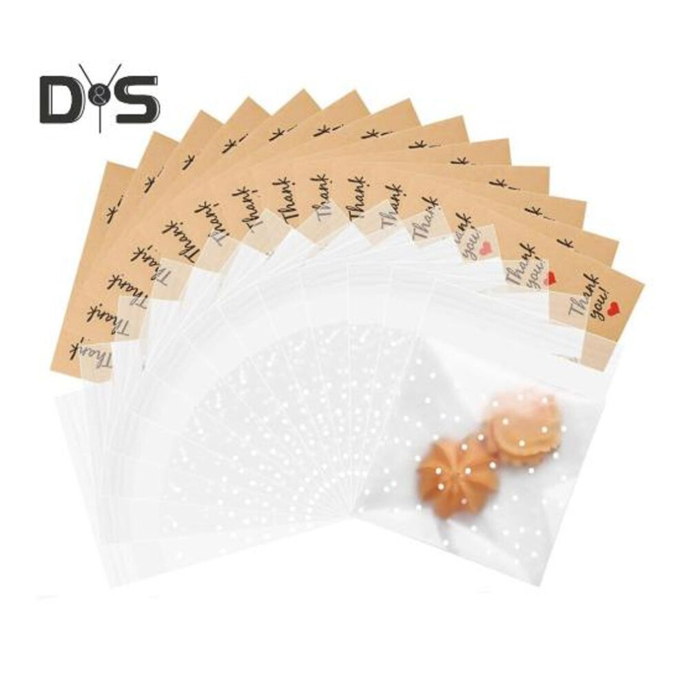 100Pcs Clear Self Sealing Cellophane Cookie Bags with 120Pcs Thank You Stickers Resealable Treat Bags for Candy Desserts Baked Goods