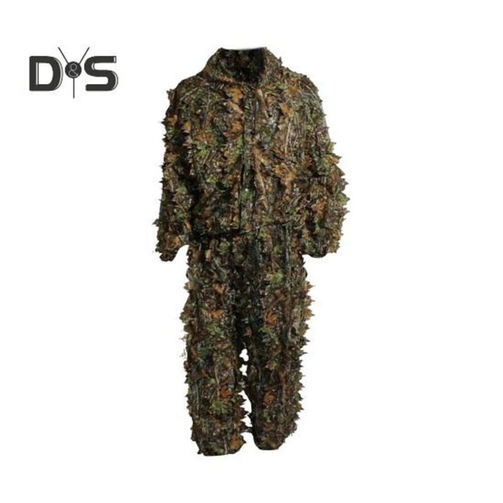 2 Pcs/set Outdoor Disguise Top Pants Suit 3D Leaves Decor Breathable Hunter Ghillie Suit Camouflage Clothes Cs Training Jungle Hooded Jacket Trousers