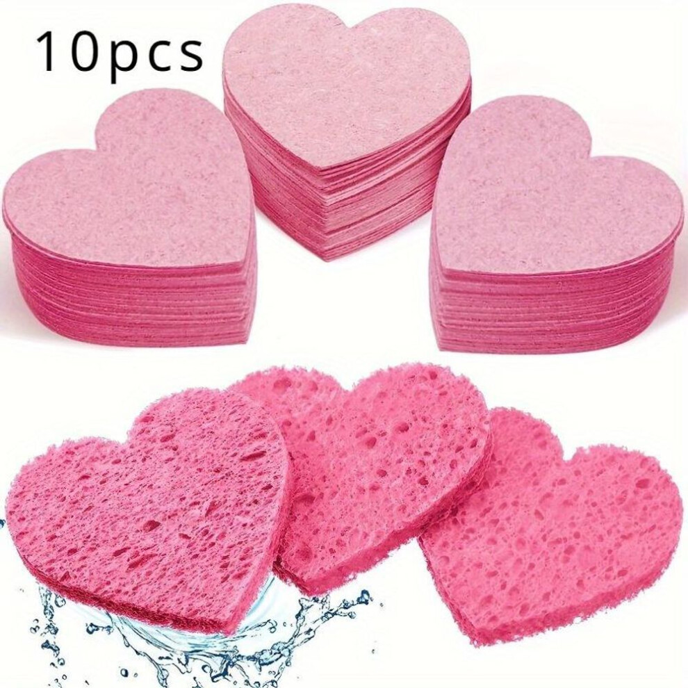 Heart Facial Sponges Set 10pcs- Soft, Reusable for Gentle Cleansing, Exfoliation & Makeup Removal