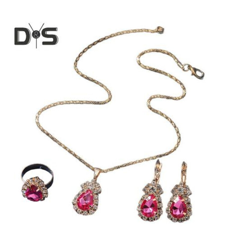 3pcs/set Women Jewelry Set Sparkling Rhinestones Pendant Necklace Drop Earrings Adjustable Ring Set Jewelry Gift