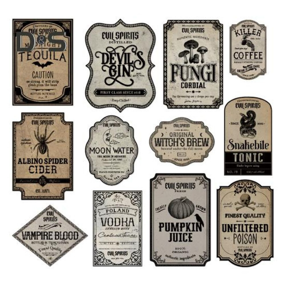 12 Sheets Halloween Wine Bottle Labels Beer Bottle Stickers Waterproof Potion Bottle Stickers Apothecary Decals Halloween Party Decorations
