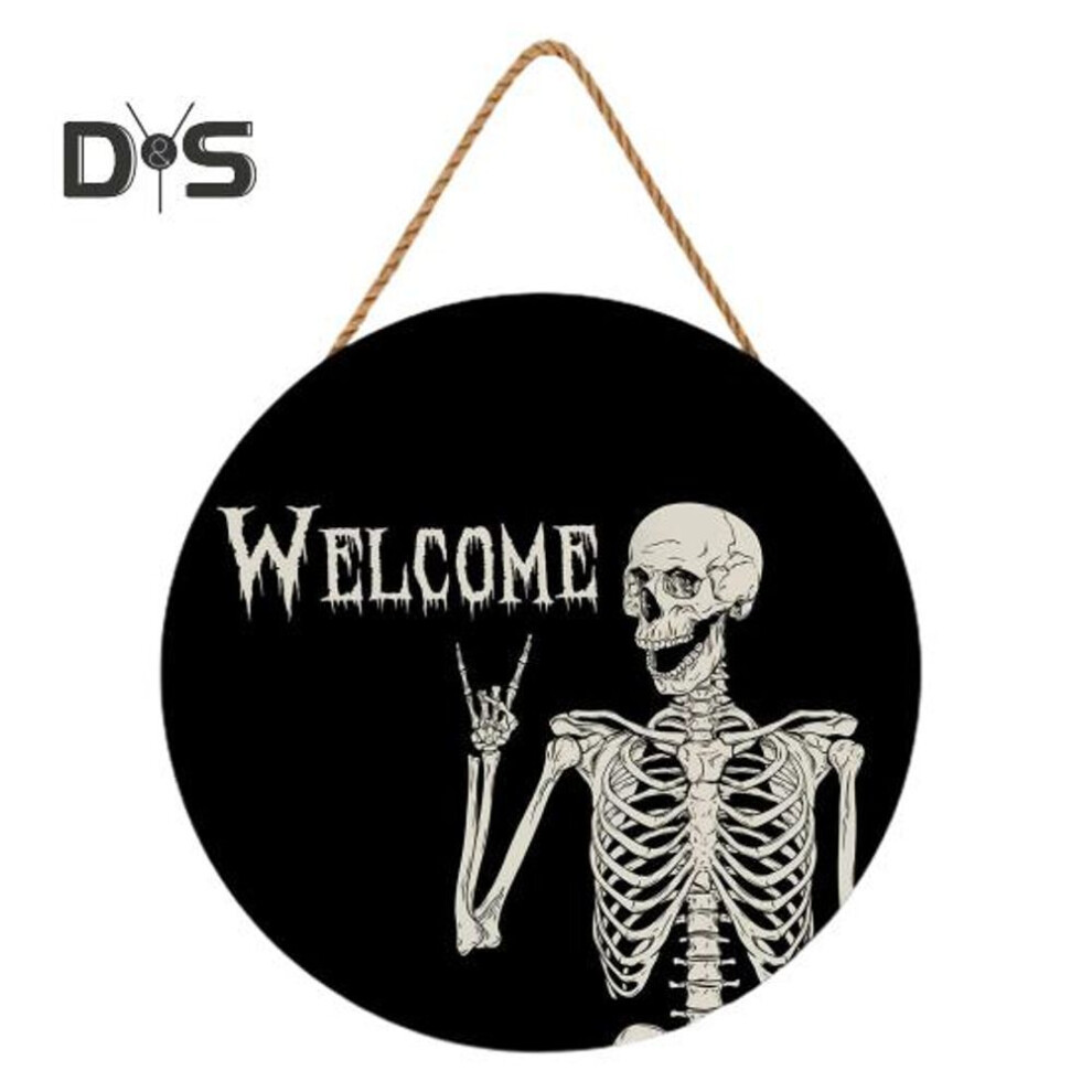 Halloween Door Sign Wooden Skull Hanging Pendants Retro Decor Reusable Skeleton Elements Halloween Decorations For Home Party Festival