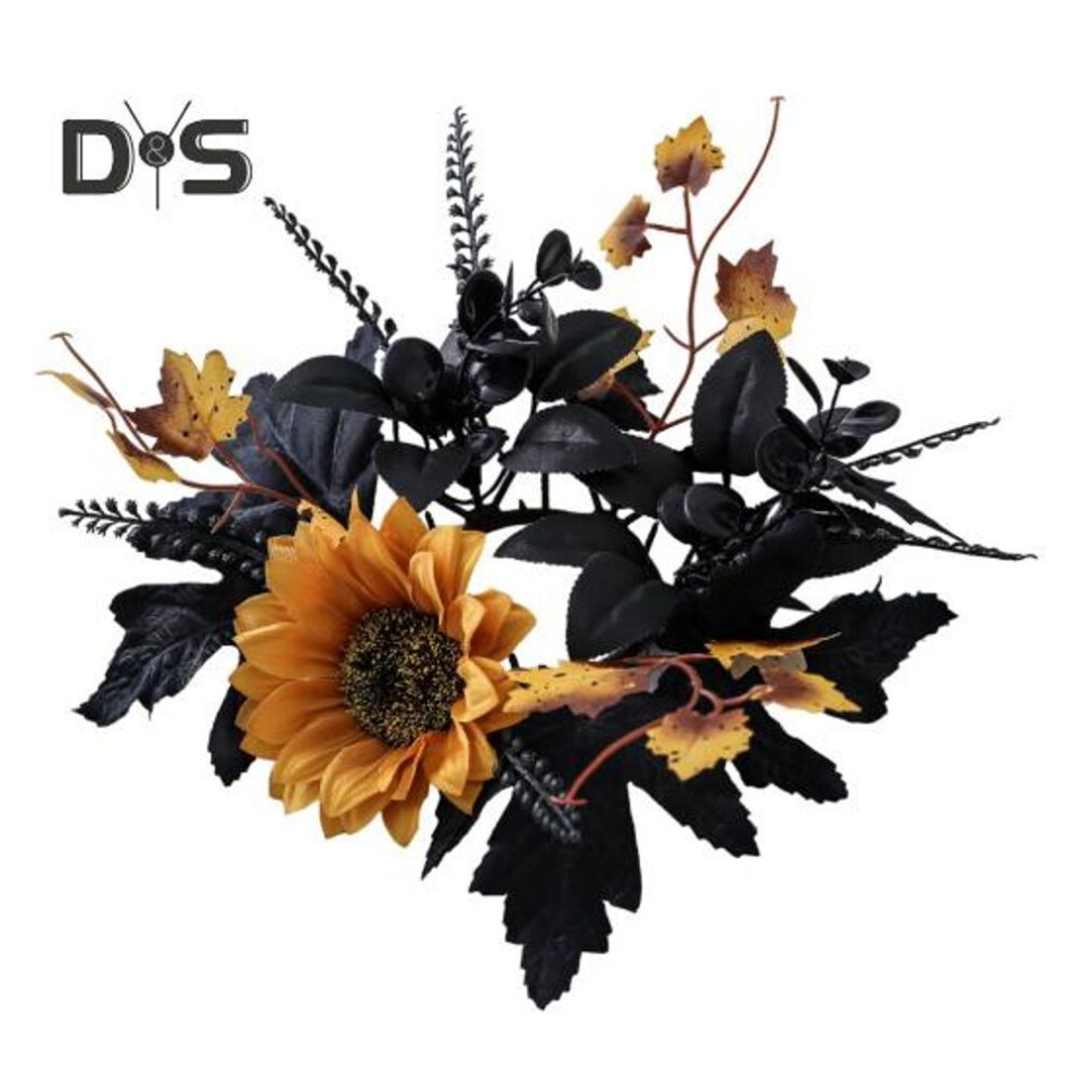 Halloween Candle Ring Garland 10 Inch Artificial Leaves Sunflower Maple Leaf Wreath For Pillar Candle Holder Wedding Home Tabletop Decoration