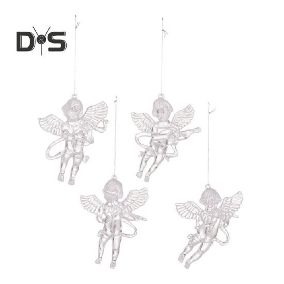 4 Pcs Angel Hanging Ornaments Transparent Acrylic Angel Pendant Crystal-like Flying Angel Figurine for Christmas Trees Walls Windows Doors