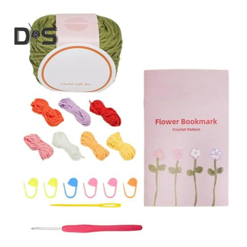 Crochet Kit for Beginners Flower Bookmarks DIY Project with 8 Rolls Extra Soft Yarn Includes Hook Stitch Marker Christmas Gifts