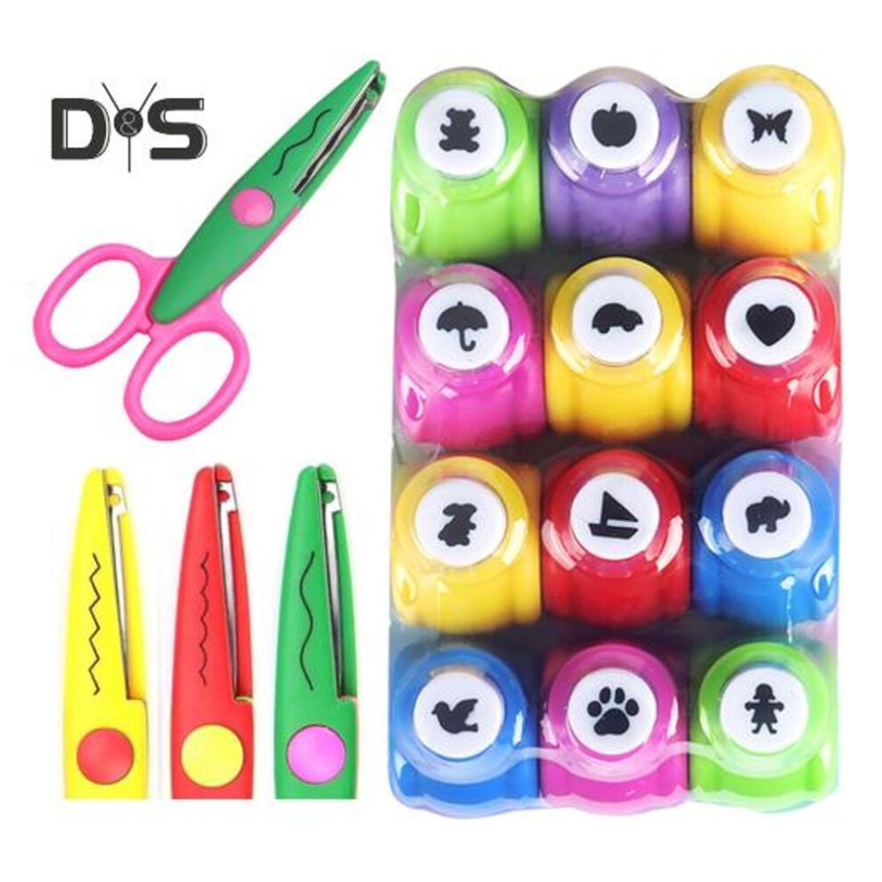 Kids DIY Craft Hole Punch Set Safe Material Develop Fine Motor Skills Inspire Easy to Use Crafting Kit with 12 Shapes Scissors
