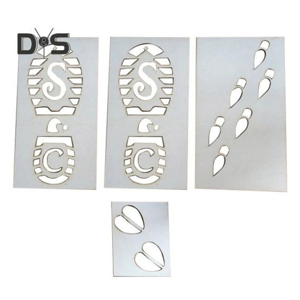 4pcs/set Wooden Christmas Footprint Template Multipurpose Diy Holiday Wall Art Painting Craft Project Decoration Hollow Santa Claus Boot Elf