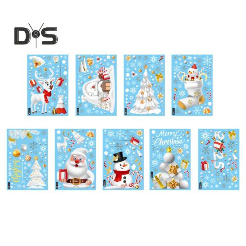9 Pcs Christmas Static Stickers Winter Window Snowflakes Decal Santa Claus Snowmen Non-adhesive Stickers For Home School Office