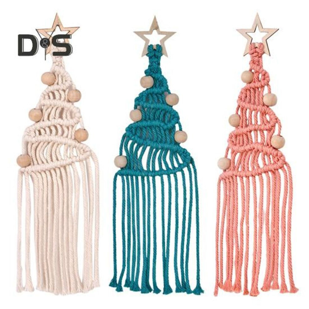 Christmas Tree Tassel Ornament Handmade Cotton Rope Woven Macrame Xmas Tree Boho Hanging Ornament for Door Wall Decor